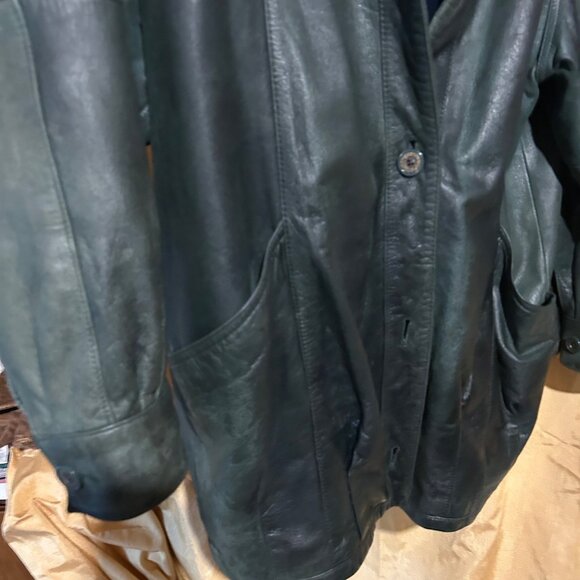 Jacqueline Ferrar Vintage 1980s Hunter green Leather jacket sz M shoulders 20i - Picture 8 of 8